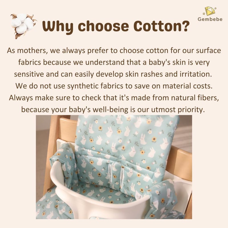 Gembebe Waterproof & Compatible Stokke Tripp Trapp Cushion Set for Newborn Baby - Easy to Clean Stokke Tripp Trapp Newborn Set - 100% Cotton Stokke High Chair Cushion Set (Mint Bunny / 49.5 Counts) - Image 4